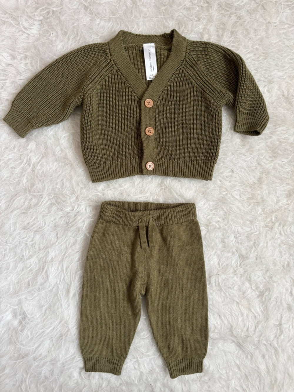 Modern Moments Cozy Gender Neutral Olive Knit Baby Matching Set